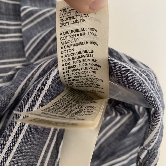 Goodthreads Womens Large Shirt Button Up Chambray Stripes Blue Short Sleeve NEW - Picture 8 of 8